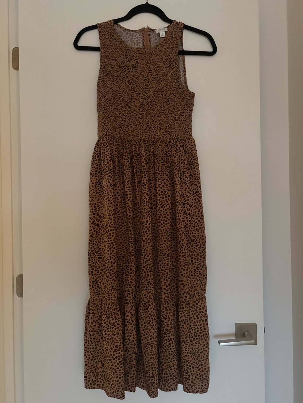 JCrew (Small) Sleeveless Tan Leopard Print Midi Dress • perfect for Fall 🍂